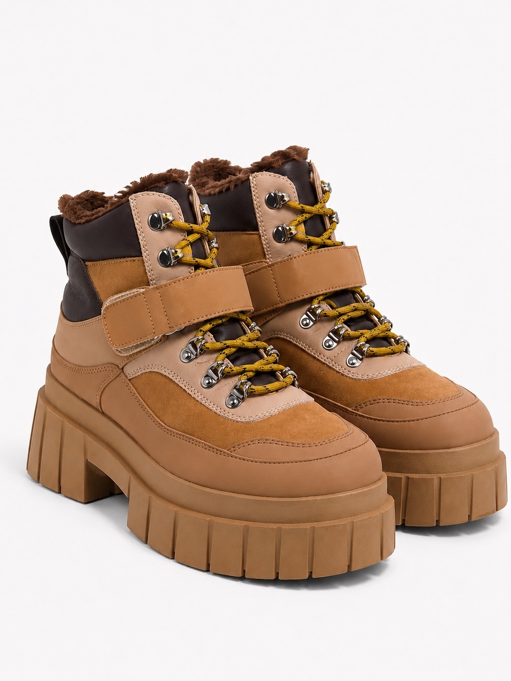 Call It Spring Women’s Chunky Platform Hiking Boots Faux Fur Vegan US 8